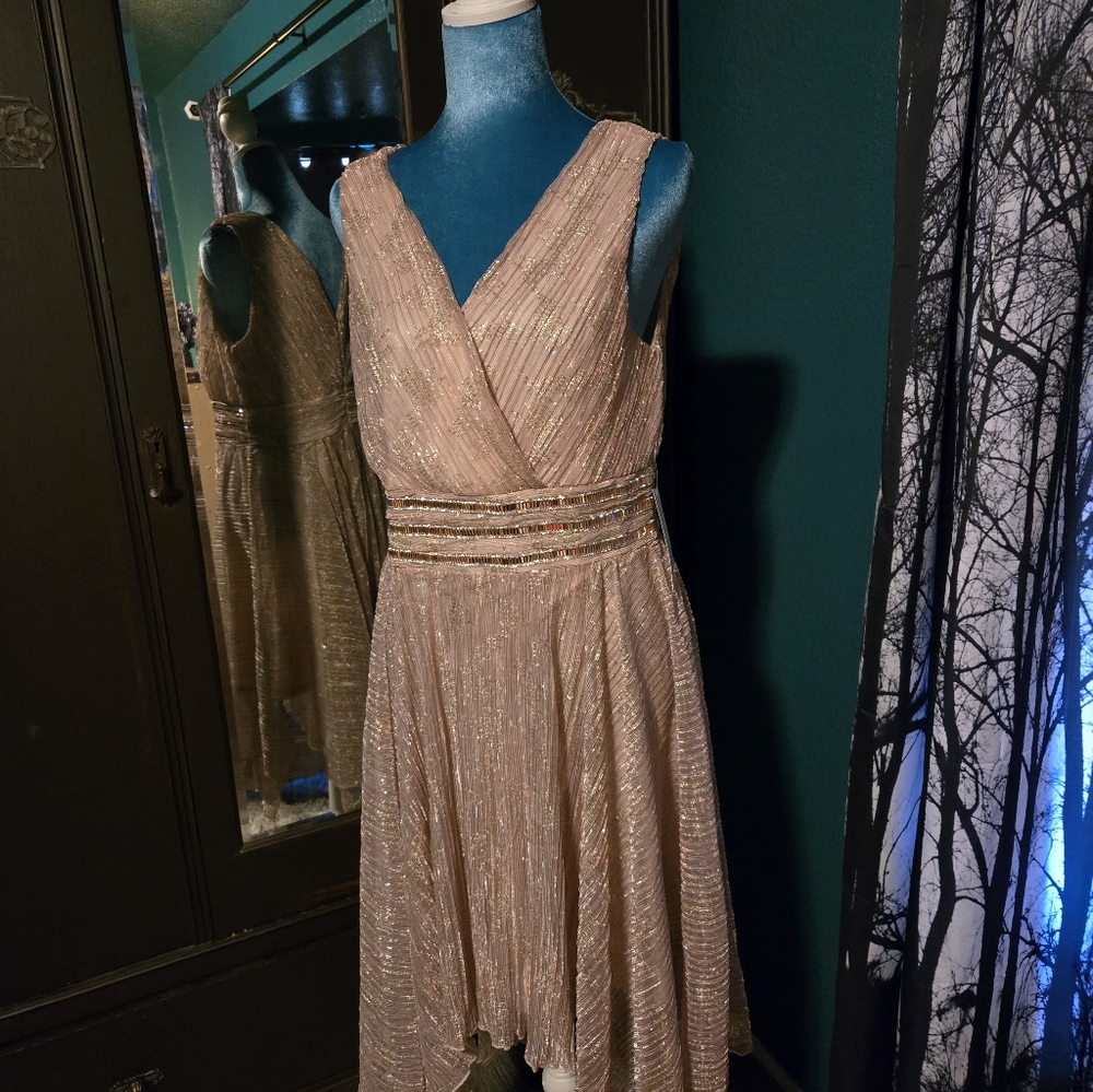 VENUS Pink Metallic One-Shoulder Cocktail Dress